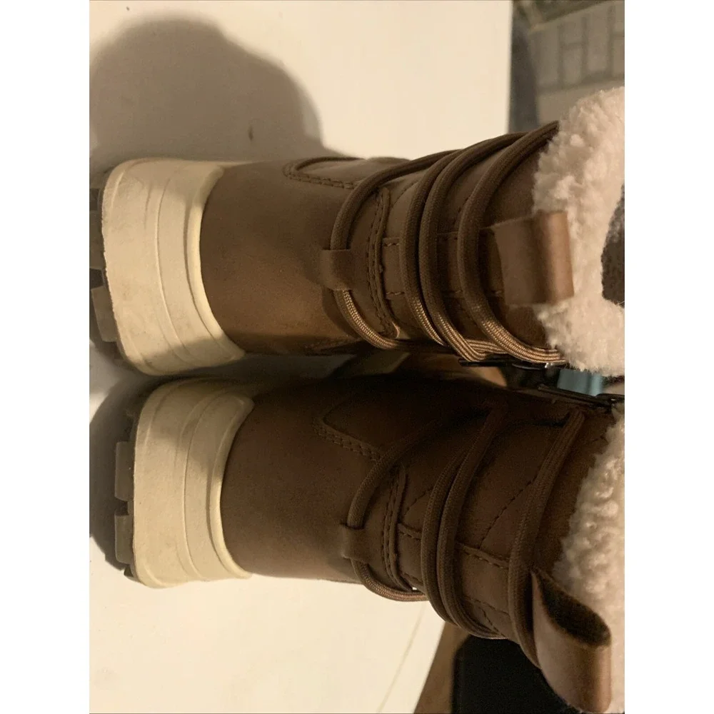 Brown Faux Leather Sherpa Lined Zip Up Winter Boots Women's Size 7